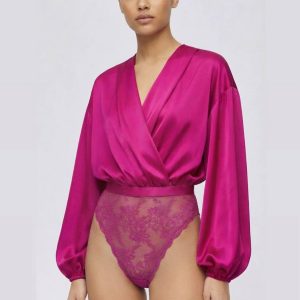 Fuchsia Silk Romper with sleeves